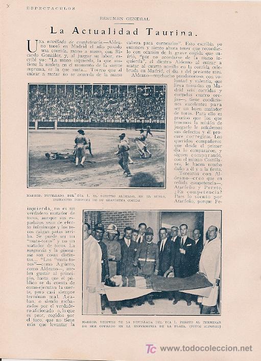 Coleccionismo de Revistas y Peri&oacute;dicos: * TOROS Y TOREROS *Novillada en Madrid, cogida de Perete, Menchaca, Maera...- 1929 - TOROS