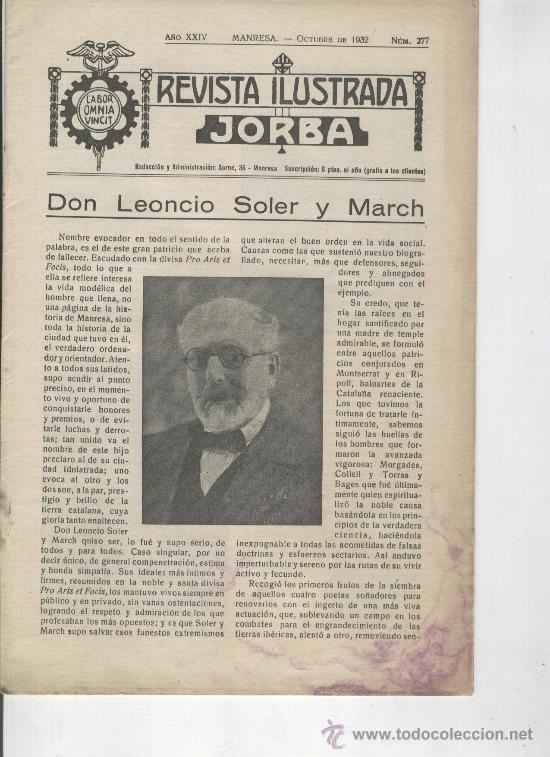 Collezionismo di Riviste e Giornali: REVISTA JORBA. 277. ANY 1932. LEONCI SOLER MARCH. REFORMES DE LA SEU. MANRESA. SOLIDARITAT CATALANA.