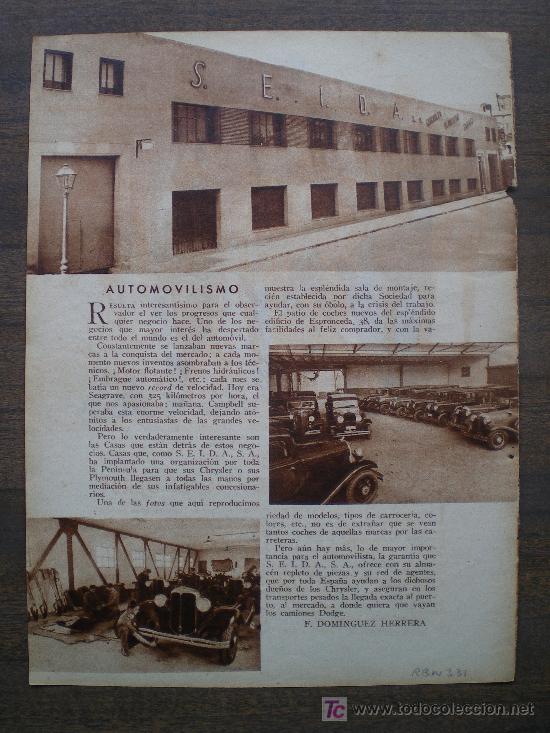 Coleccionismo de Revistas y Peri&oacute;dicos: RECORTE DE PRENSA 1933 - CASA AUTOMOVILISTICA S.E.I.D.A. S.A. (DODGE CHRYSLER PLYMOUTH)