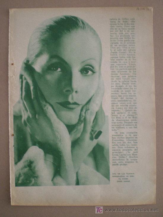 Coleccionismo de Revistas y Peri&oacute;dicos: RECORTE DE PRENSA 1933 - CINE - GRETA GARBO (GRETA GUSTAVSON) JACK HOLT