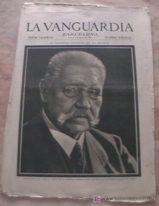 Collection Magazines and Newspapers: ANTIGUO DIARIO LA VANGUARDIA BARCELONA NOTAS GRAFICAS CUATRO PAGINAS 3 DE AGOSTO DE 1934