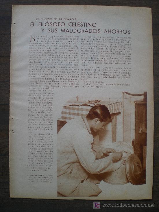 Coleccionismo de Revistas y Peri&oacute;dicos: RECORTE DE PRENSA 1933 - CELESTINO RUIPEREZ Y CAPDEVILA Y SUS AHORROS (AVENIDA MENENDEZ PELAYO)