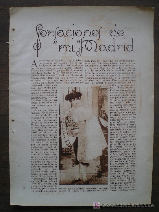 Coleccionismo de Revistas y Peri&oacute;dicos: RECORTE PRENSA 1933 - SENSACIONES DE MI MADRID, GUERRITA FORNARINA CARMEN ANDRES JACINTO BENAVENTE