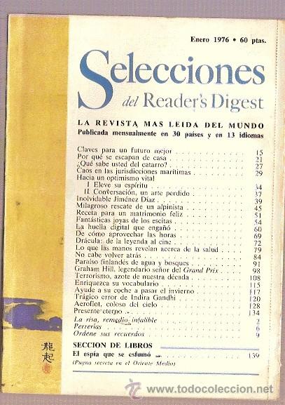 Coleccionismo de revistas y peri&oacute;dicos: REVISTA SELECCIONES READER'S DIGEST ENERO 1976 EL CATARRO JIMENEZ DIAZ DRACULA GRAHAM HILL