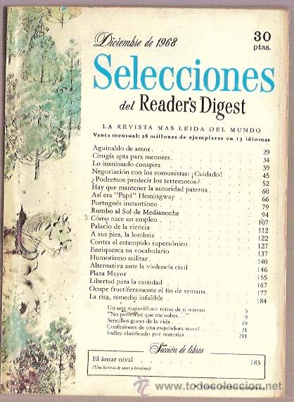 Coleccionismo de Revistas y Peri&oacute;dicos: REVISTA SELECCIONES READER'S DIGEST DICIEMBRE 1968 TERREMOTOS HEMINGWAY CASTIDAD