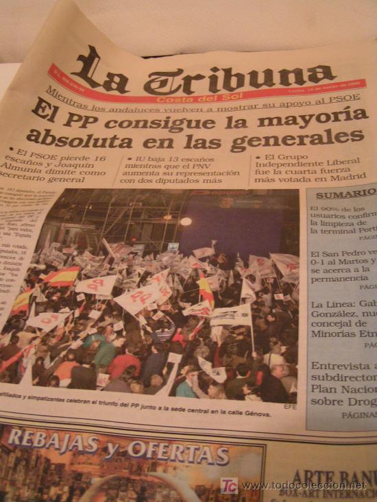 Coleccionismo de Revistas y Peri&oacute;dicos: PERIODICO LA TRIBUNA - 13 MARZO 2000 - EL PP CONSIGUE LA MAYORIA ABSOLUTA