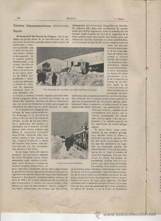 Collection Magazines and Newspapers: REVISTA IBERICA. A&Ntilde;O 1924. 517. FERROCARRIL DEL PUERTO DE PAJARES. BUSDONGO A POLA DE LENA. TREN.