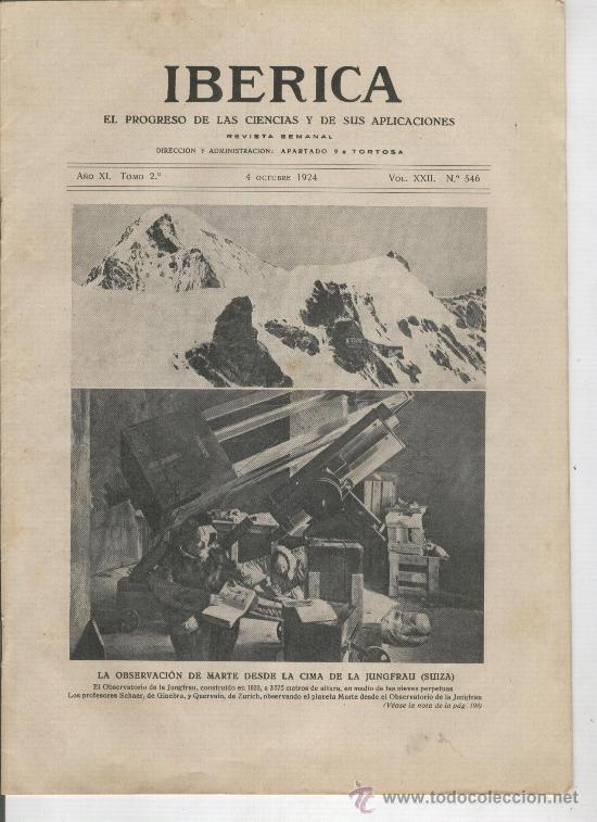 Collection Magazines and Newspapers: REVISTA IBERICA. 546. A&Ntilde;O 1924. ASTRONOMIA. OBSERVACION DE MARTE.LAGUNAS DE ALMENARA. CASTELLON.