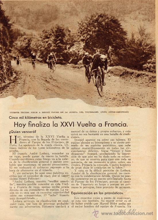 Coleccionismo de revistas y peri&oacute;dicos: CICLISMO 1936 VUELTA A FRANCIA 2 HOJAS REVISTA