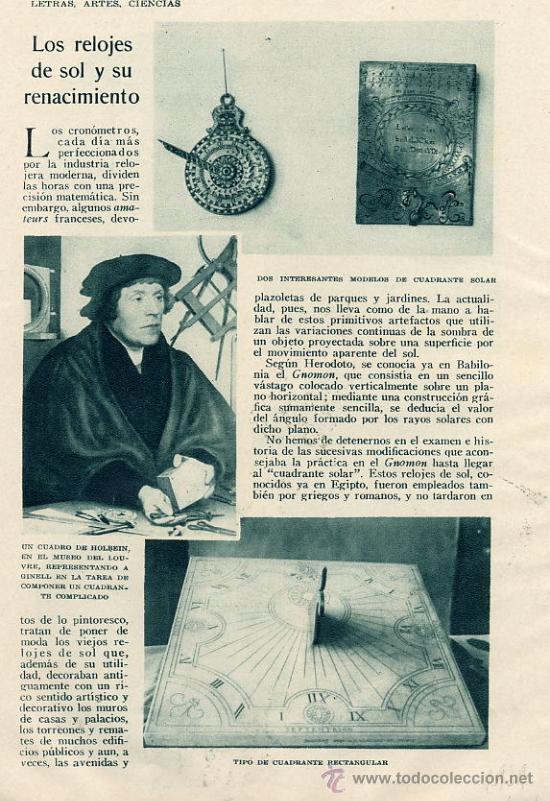 Coleccionismo de Revistas y Peri&oacute;dicos: RELOJES DE SOL 1929 RENACIMIENTO 3 HOJAS REVISTA