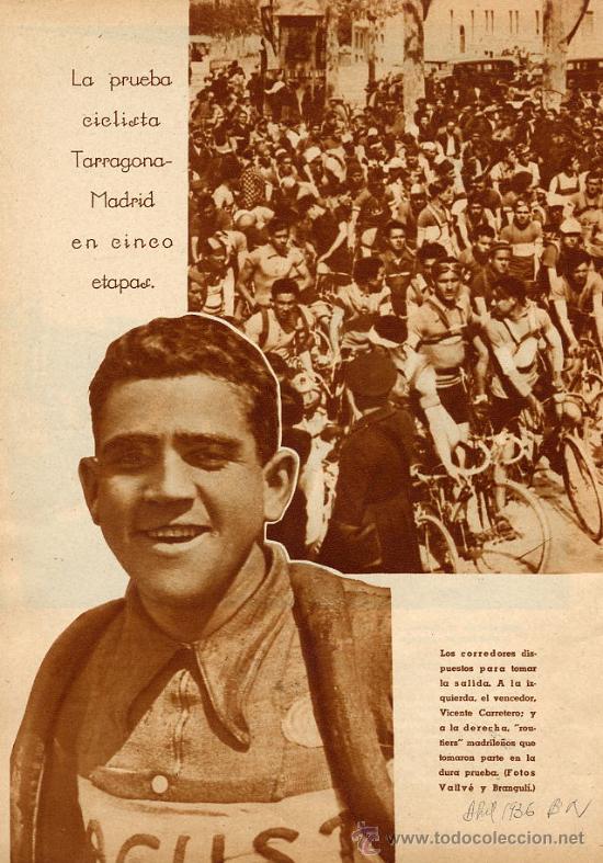 Coleccionismo de revistas y peri&oacute;dicos: CICLISMO 1936 TARRAGONA-MADRID VICENTE CARRETERO HOJA REVISTA