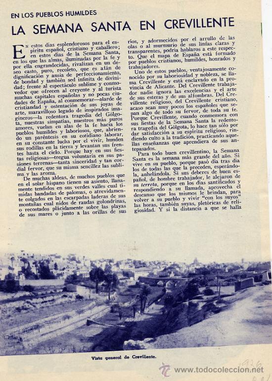 Coleccionismo de Revistas y Peri&oacute;dicos: CREVILLENTE 1936 SEMANA SANTA VISTAS 3 HOJAS REVISTA