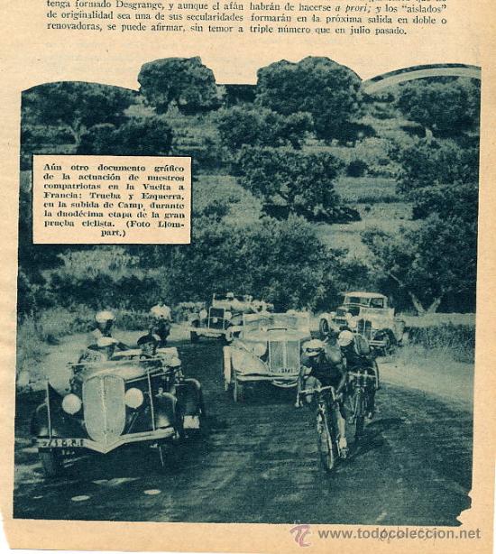 Coleccionismo de revistas y peri&oacute;dicos: CICLISMO 1934 VUELTA FRANCIA TRUEBA Y EZQUERRA HOJA REVISTA