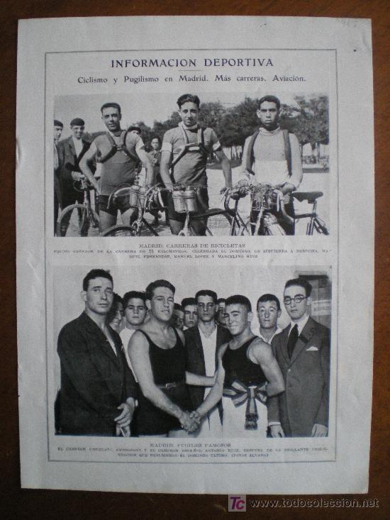 Coleccionismo de Revistas y Peri&oacute;dicos: RECORTE DE PRENSA 1924 - CICLISMO MADRID BILBAO Y VALENCIA (MARCELINO RUIZ) BOXEO ANTONIO RUIZ