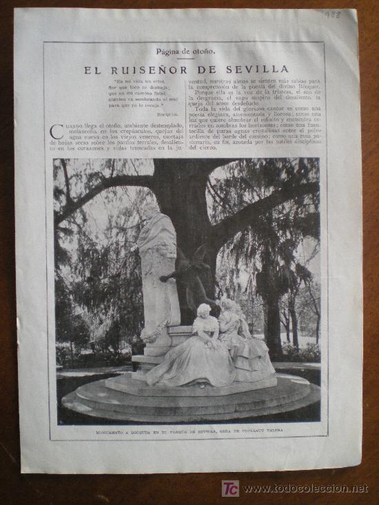 Coleccionismo de Revistas y Peri&oacute;dicos: RECORTE DE PRENSA 1924 - EL RUISE&Ntilde;OR DE SEVILLA (MONUMENTO A BECQUER) POR  MU&Ntilde;OZ SAN ROMAN