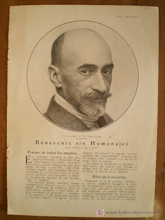 Coleccionismo de Revistas y Peri&oacute;dicos: RECORTE DE PRENSA 1927 - JACINTO BENAVENTE SIN HOMENAJES POR CRISTOBAL DE CASTRO