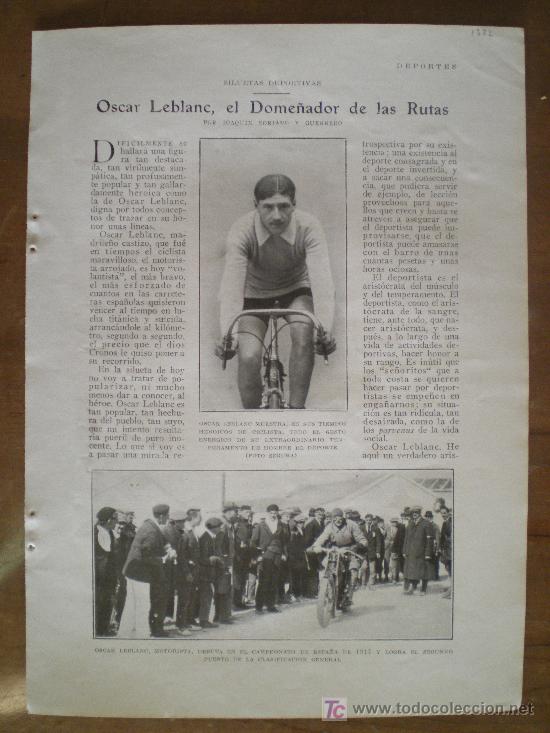 Coleccionismo de revistas y peri&oacute;dicos: RECORTE DE PRENSA 1927 - OSCAR LEBLANC (CICLISMO AUTOMOVILISMO MOTOCICLISMO)