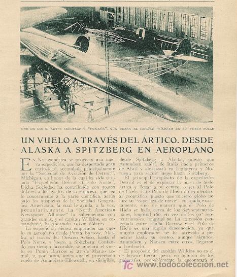 Coleccionismo de revistas y peri&oacute;dicos: Vuelo a trav&eacute;s del &Aacute;rtico desde Alaska a Spitzberg en aeroplano-   1926 * POLO * AVIACI&Oacute;N *