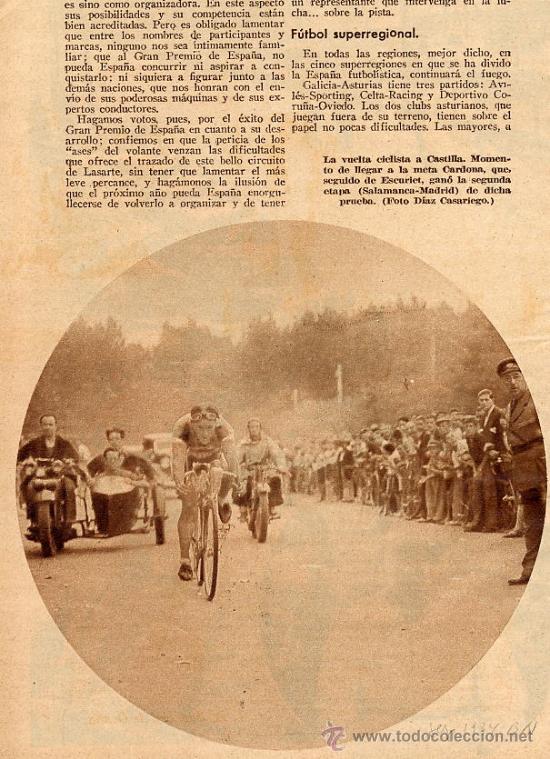 Coleccionismo de revistas y peri&oacute;dicos: CICLISMO 1934 CARDONA VUELTA A MADRID HOJA REVISTA