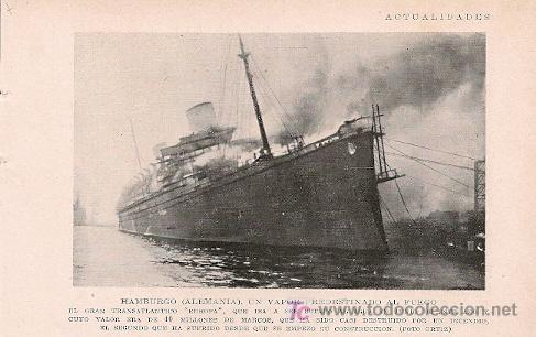 Coleccionismo de revistas y peri&oacute;dicos: Incendio del transatl&aacute;ntico Europa - 1929