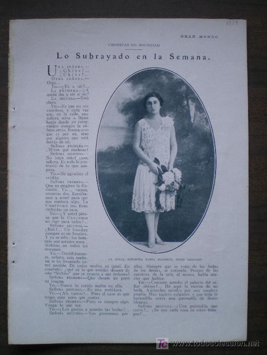 Colecionismo de Revistas e Jornais: RECORTE DE PRENSA 1929 - SE&Ntilde;ORITA MARIA ELOSEGUI - BODA SRTA. DE LA MORA Y SR. CHAVARRI