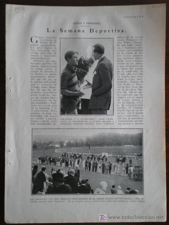 Coleccionismo de revistas y peri&oacute;dicos: RECORTE DE PRENSA 1929 - CICLISMO CATALU&Ntilde;A SAN SEBASTIAN HIPICA TENIS TRAINERA PASAJES DE SAN PEDRO