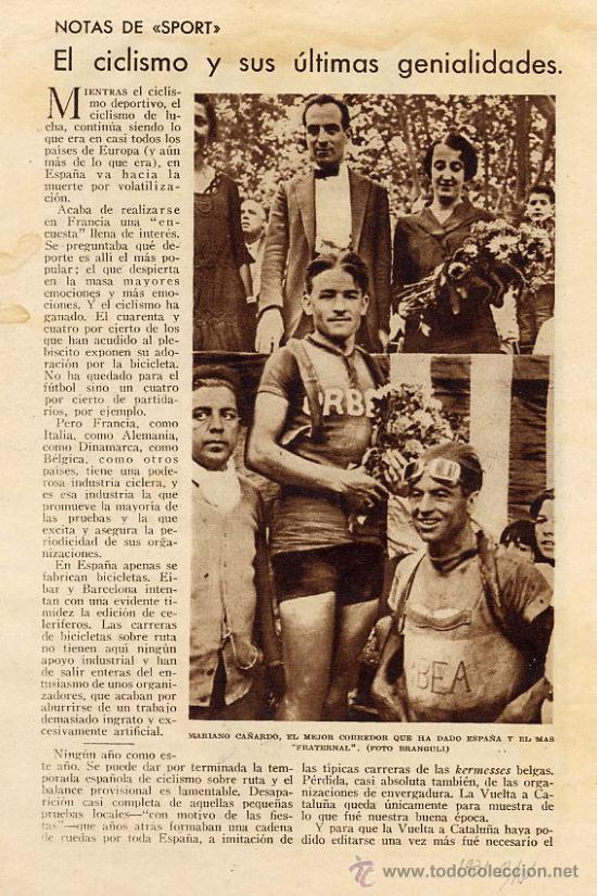 Coleccionismo de revistas y peri&oacute;dicos: CICLISMO 1931 MARIANO CA&Ntilde;ARDO  2 HOJAS REVISTA
