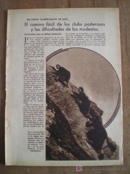 Coleccionismo de Revistas y Peri&oacute;dicos: RECORTE DE PRENSA: 1935 - MONTA&Ntilde;ISMO EIBAR (ELCORO CARMEN IZA) TENIS MANOLO ALONSO BOXEO ATLETISMO