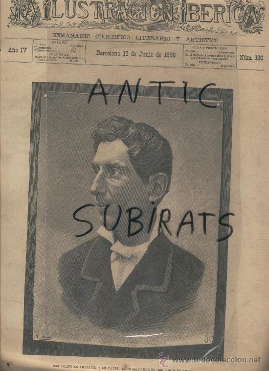 Coleccionismo de Revistas y Peri&oacute;dicos: PORTADA DE LA REVISTA ILUSTRACION IBERICA . A&Ntilde;O 1886. MUERTE DE FRANCISCO ARDERIUS.CONDE DE XIQUENA.
