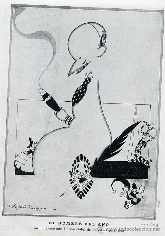 Coleccionismo de Revistas y Peri&oacute;dicos: JACINTO BENAVENTE 1922 CARICATURA HOJA REVISTA