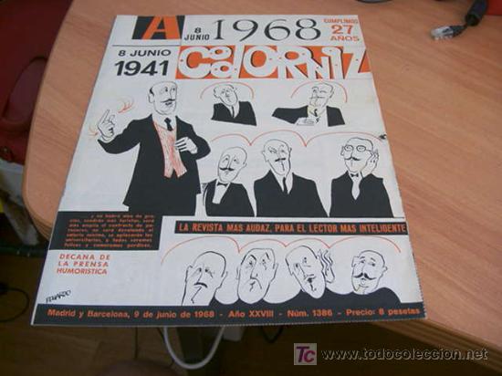 Coleccionismo de Revistas y Peri&oacute;dicos: LA CODORNIZ . N&ordm; 1386 ( 9 - JUNIO - 1968 ) 27 ANIVERSARIO