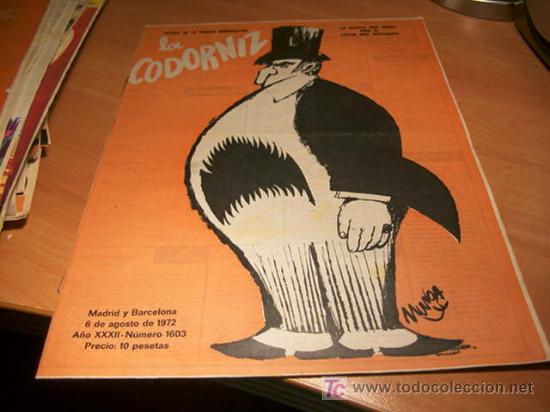 Coleccionismo de Revistas y Peri&oacute;dicos: LA CODORNIZ . N&ordm; 1603 ( 6 - AGOSTO - 1972 )