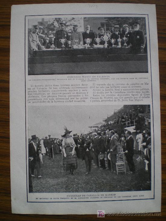 Collection Magazines and Newspapers: RECORTE DE PRENSA 1916 - HIPICA VALENCIA Y MADRID (REINA, GENERAL BERBEREL) REY EN TIRO AL PICHON
