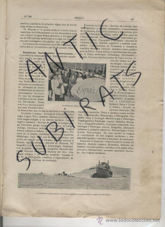 Collezionismo di Riviste e Giornali: REVISTA IBERICA.398.22-10-1921.FERROCARRIL DEL NORTE.SUBMARINOS ESPA&Ntilde;OLES. HIDROAVION ESPA&Ntilde;OL.A-1 A2