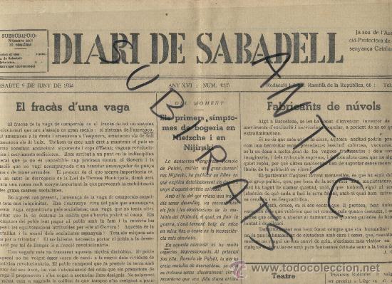Colecionismo de Revistas e Jornais: DIARI DE SABADELL. 09-06-1934. LLUIS MASRIERA.EL CINEMA D' AFICIONAT I PROFESSIONAL.V. CASTANYS.