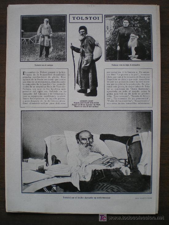 Coleccionismo de Revistas y Peri&oacute;dicos: RECORTE DE PRENSA 1910 - CONDE LYOF NICOLAIVITCH TOLSTOI (LEON TOLSTOI)