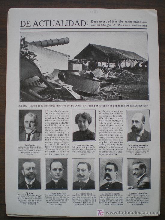 Coleccionismo de revistas y peri&oacute;dicos: RECORTE DE PRENSA 1910 - MALAGA, DESTRUCCION DE LA FABRICA DE FUNDICION DEL SR. OJEDA