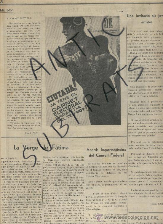Collection Magazines and Newspapers: DIARI. FLAMA. 08-11-1935. TREMP. CARTELL DEL CARNET ELECTORAL. ULLASTRELL. SEU D' URGELL.