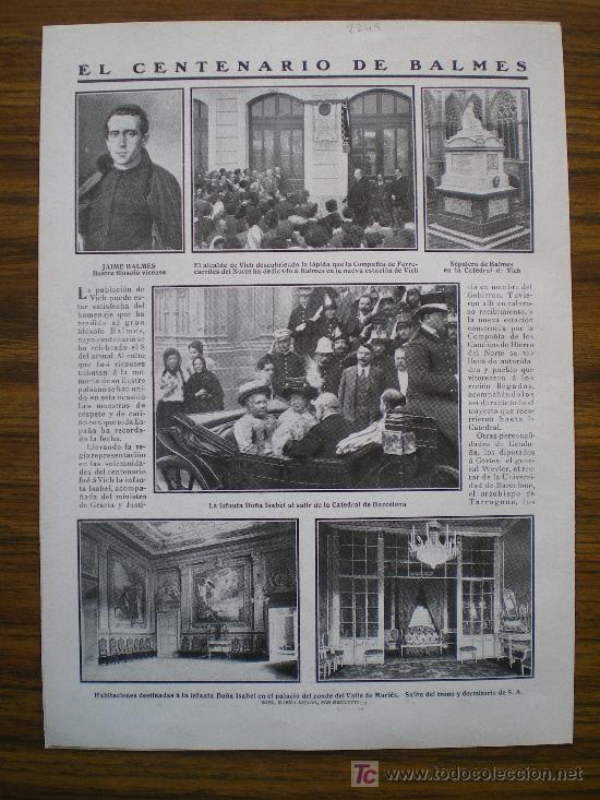 Coleccionismo de revistas y peri&oacute;dicos: RECORTE DE PRENSA 1910 - INFANTA ISABEL EN VICH. JAIME BALMES. TOROS MACHAQUITO MANOLETE