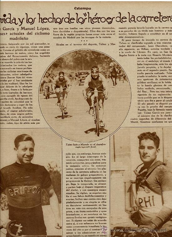 Coleccionismo de revistas y peri&oacute;dicos: CICLISMO 1928 LOPEZ Y GARCIA HEROES HOJA REVISTA
