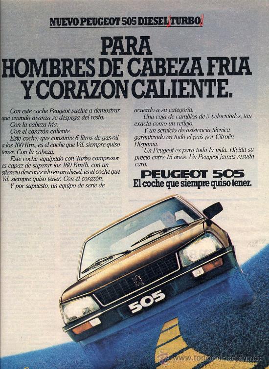 Coleccionismo de Revistas y Peri&oacute;dicos: AUTOMOVIL PEUGEOT 505  1981 HOJA  PERIODICO