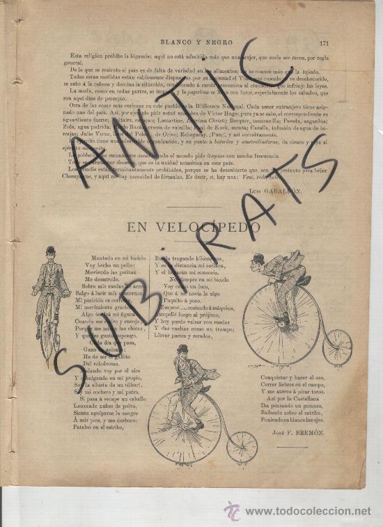Coleccionismo de Revistas y Peri&oacute;dicos: BLANCO Y NEGRO. 45. A&Ntilde;&Oacute; 1892. ACTOR. RAMON ROSELL. BICICLETA ANTIGUA. VELOCIPEDO. CICLISMO.