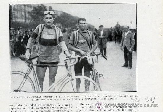 Coleccionismo de revistas y peri&oacute;dicos: CICLISMO 1926 SANTANDER VUELTA CANTABRIA CA&Ntilde;ARDO Y JUAN DE JUANES FOTO RETAL REVISTA