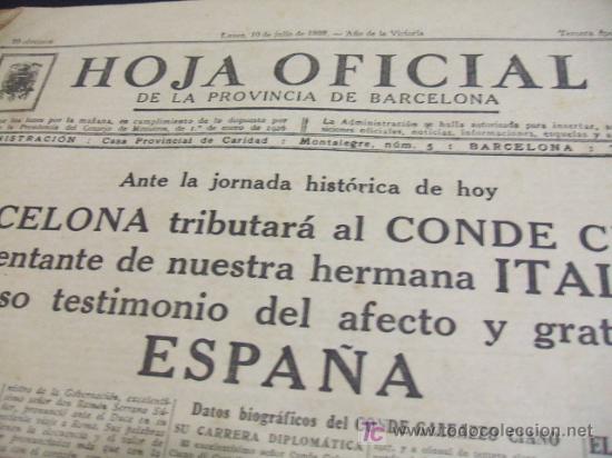 Sammeln von Zeitschriften und Zeitungen: HOJA OFICIAL DE LA PROVINCIA DE BARCELONA - 10 JULIO 1939 -