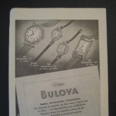 Coleccionismo de Revistas y Periódicos: ANTIGUA PUBLICIDAD ANUNCIO DE RELOJES BULOVA. DE LOS AÑOS 50.
