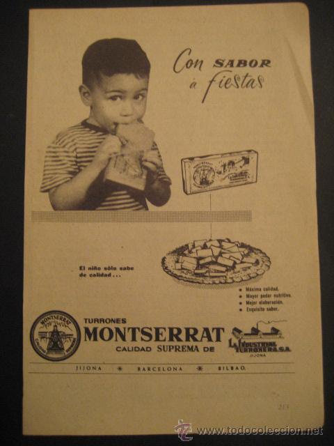 Collezionismo di Riviste e Giornali: ANTIGUA PUBLICIDAD ANUNCIO TURRONES DE JIJONA, MONTSERRAT. DE LOS A&Ntilde;OS 50.