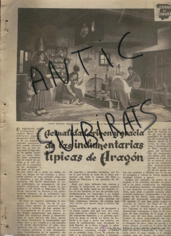 Coleccionismo de revistas y peri&oacute;dicos: RECORTE DE PRENSA. A&Ntilde;O 1915. SAGUNTO.VESTIDOS TIPICOS ARAGONESES.ARAGON.MUSEO COMERCIAL DE ARAGON.