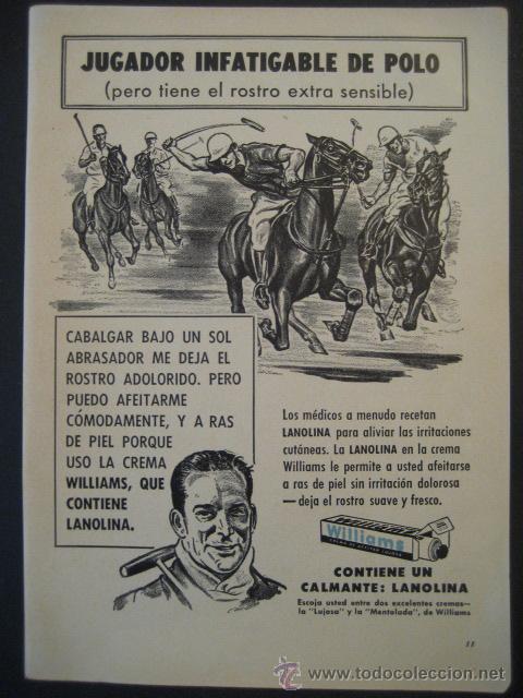Sammeln von Zeitschriften und Zeitungen: ANTIGUA PUBLICIDAD ANUNCIO CREMA DE AFEITAR WILLIAMS. JUGADOR DE POLO. DE LOS A&Ntilde;OS 50.