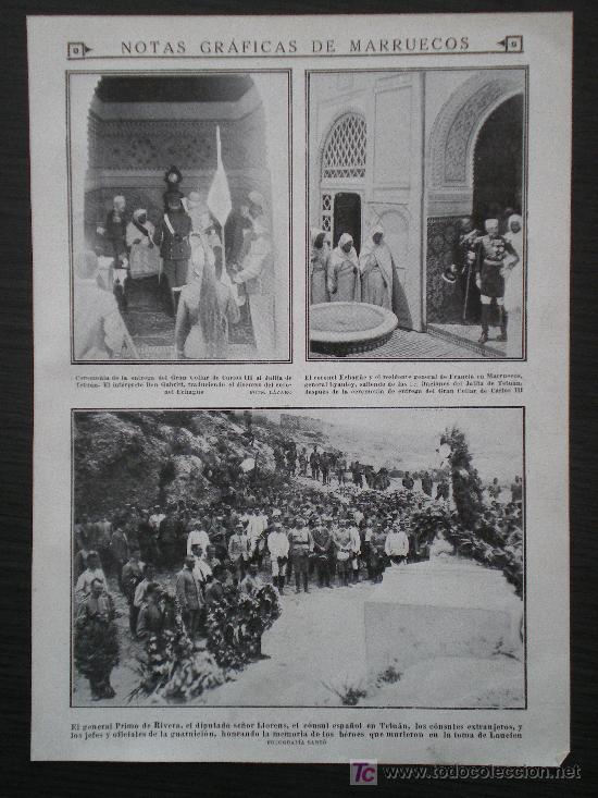 Coleccionismo de revistas y peri&oacute;dicos: RECORTE DE PRENSA 1914 - GENERAL ECHAGE, PRIMO DE RIVERA Y SR. LLORENS EN TETUAN (MARRUECOS)
