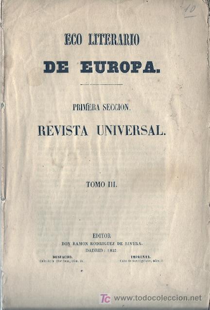 Coleccionismo de revistas y peri&oacute;dicos: Revista : Eco literario de Europa - 1852